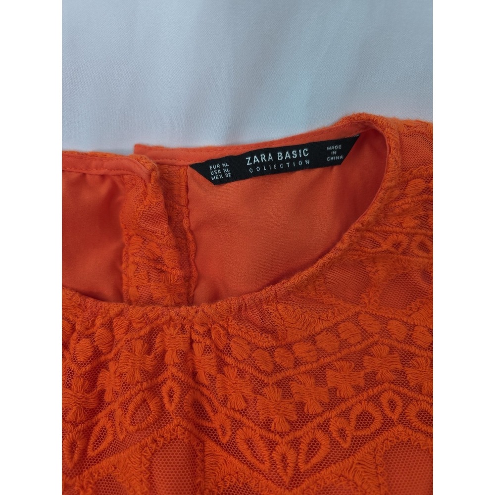 ZARA Bright Orange Crochet Lace Short Sleeve Sheath Dress Size XL - Picture 6 of 15